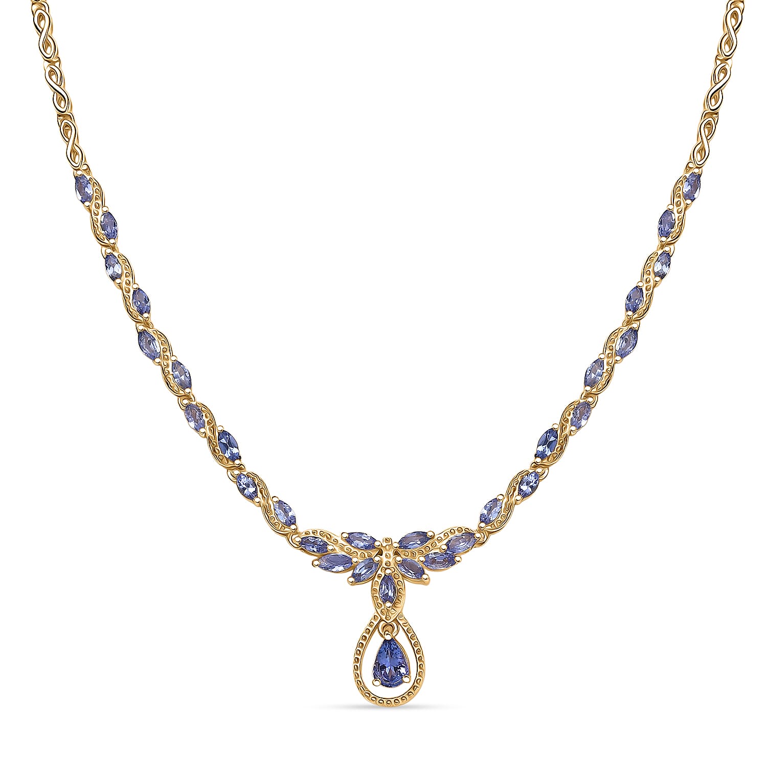 EverTrue Tanzanite 3.00 ctw Petal Flow Necklace in 18K YG Plated (18-20 Inches)