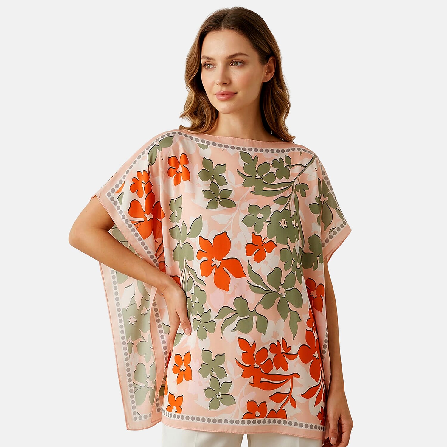 La Marey Orange Silk Feeling Kaftan (34.3"x35.4")