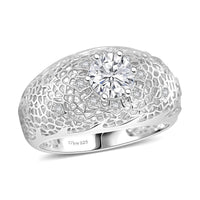 D'Joy Simulated Diamond Floral Lace Ring in Rhodium Over Sterling Silver (Size 10.0) 3.00 ctw