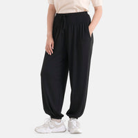 La Marey Black knit Wear Smocked Waist Pants with Elastic Ankles