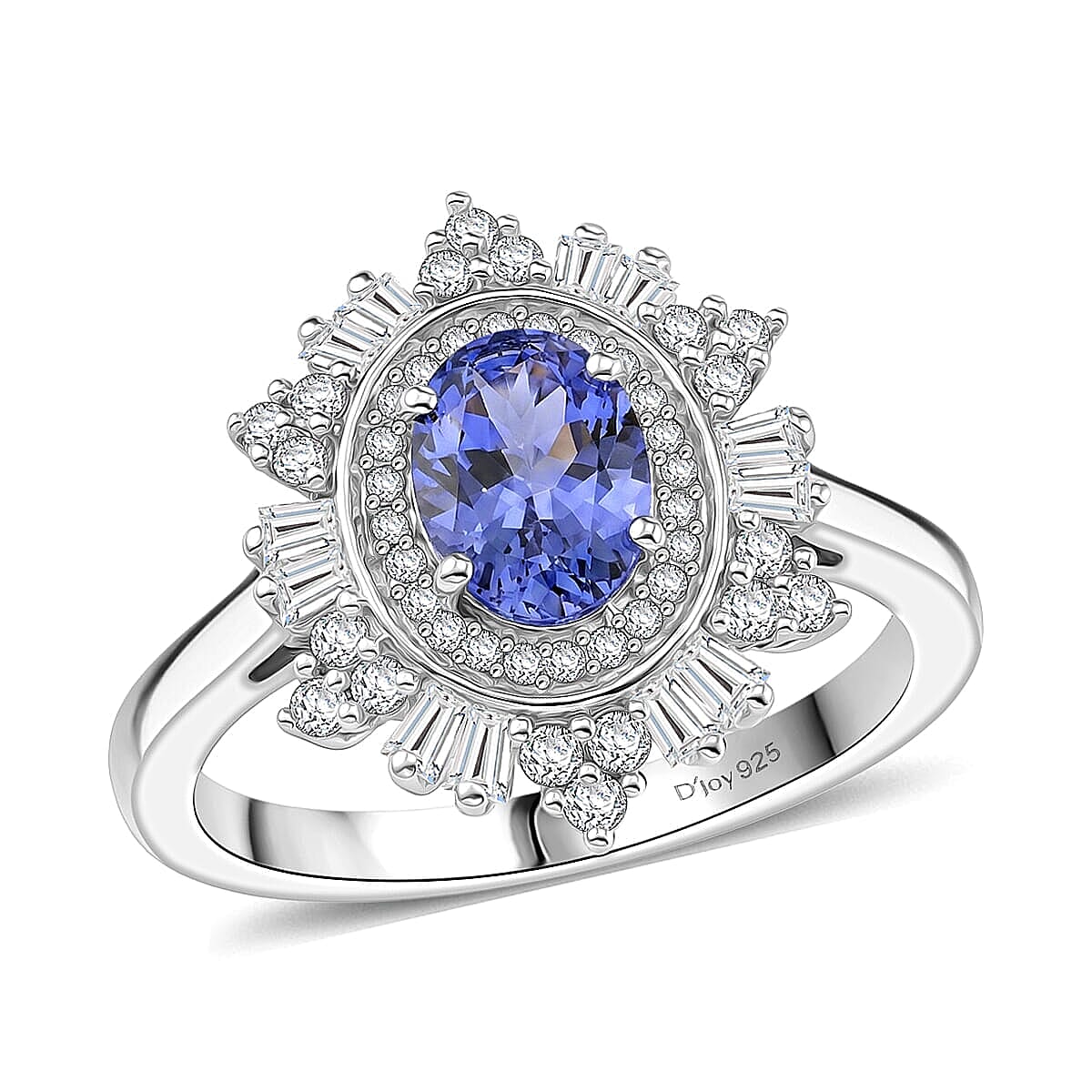 D'Joy Tanzanite, Moissanite Azure Starburst Ring in Rhodium Over Sterling Silver (Size 10.0) 1.60 ctw