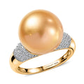 Premium South Sea Golden Cultured Pearl 13-14mm, Luxuriant Lab Grown Diamond (G-H, SI) Ring in 18K Vermeil YG Over Sterling Silver (Size 6.0) 0.30 ctw - Sticky add to cart bar