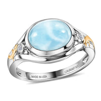 AAA Larimar, Luxuriant Lab Grown Diamond (G-H, SI) Ring in 18K Vermeil YG and Rhodium Over Sterling Silver (Size 10.0) 3.10 ctw
