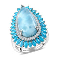 D'Joy AAA Larimar, Multi Gemstone Ring in Rhodium Over Sterling Silver (Size 10.0) 13.00 ctw - Sticky add to cart bar