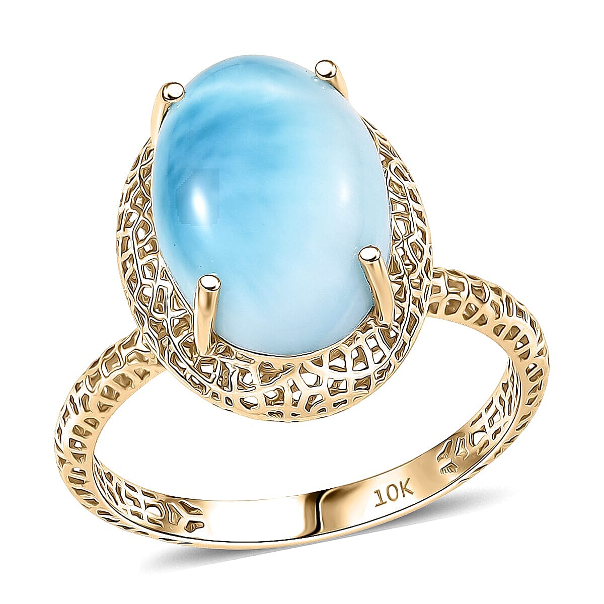 10K Yellow Gold AAA Larimar Ring (Size 9.0) 7.00 ctw