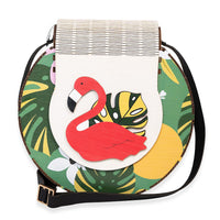 Passage Multi Color Butterfly Print Wood Round Shoulder Bag (7.87"x7.87"x2.76")
