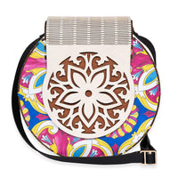 Passage Multi Color Butterfly Print Wood Round Shoulder Bag (7.87"x7.87"x2.76")