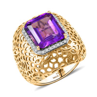 D'Joy Passport to Turkey African Amethyst, White Zircon Filigree Work Ring in 18K Vermeil YG Over Sterling Silver (Size 10.0) 6.25 ctw