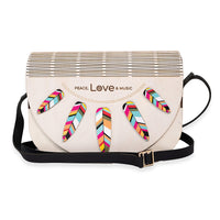 Passage Multi Color Feather Print Wood Round Shoulder Bag