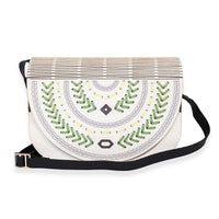 Passage Multi Color Boho Green Mandala Print Wood Round Shoulder Bag
