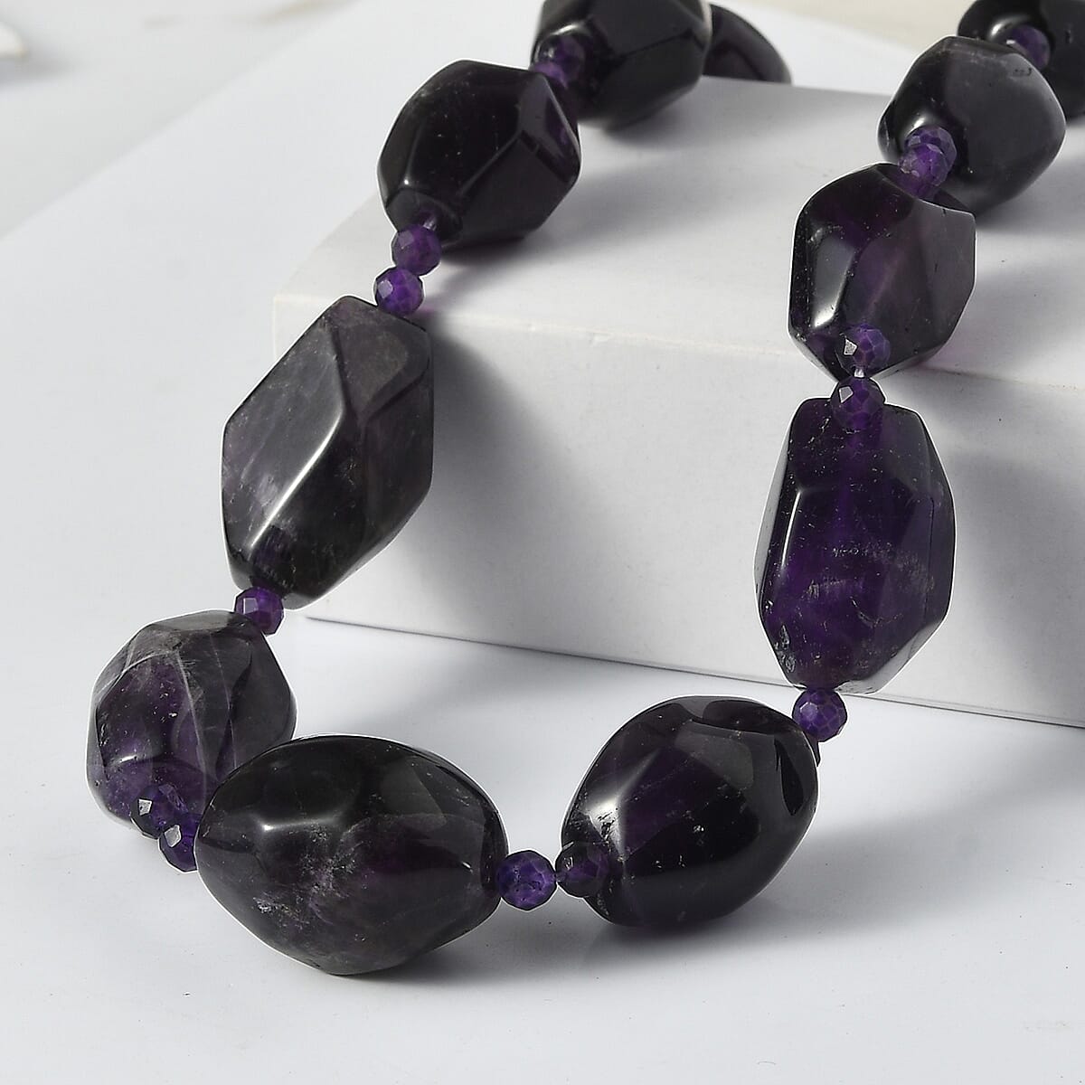 EverTrue African Amethyst 455.00 ctw Tumble Earthline Necklace in Platinum Over 18 Inches