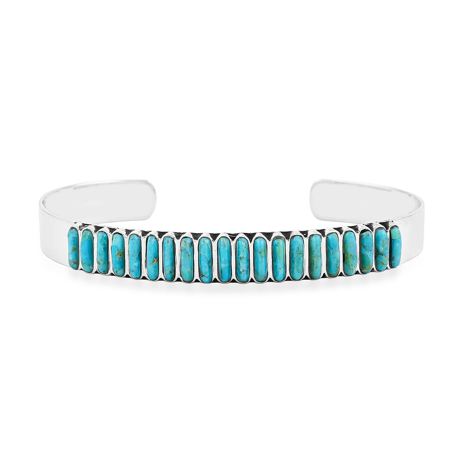 Santa Fe Style Kingman Turquoise  Bracelet in Sterling Silver (7.00 In) 24.00 ctw
