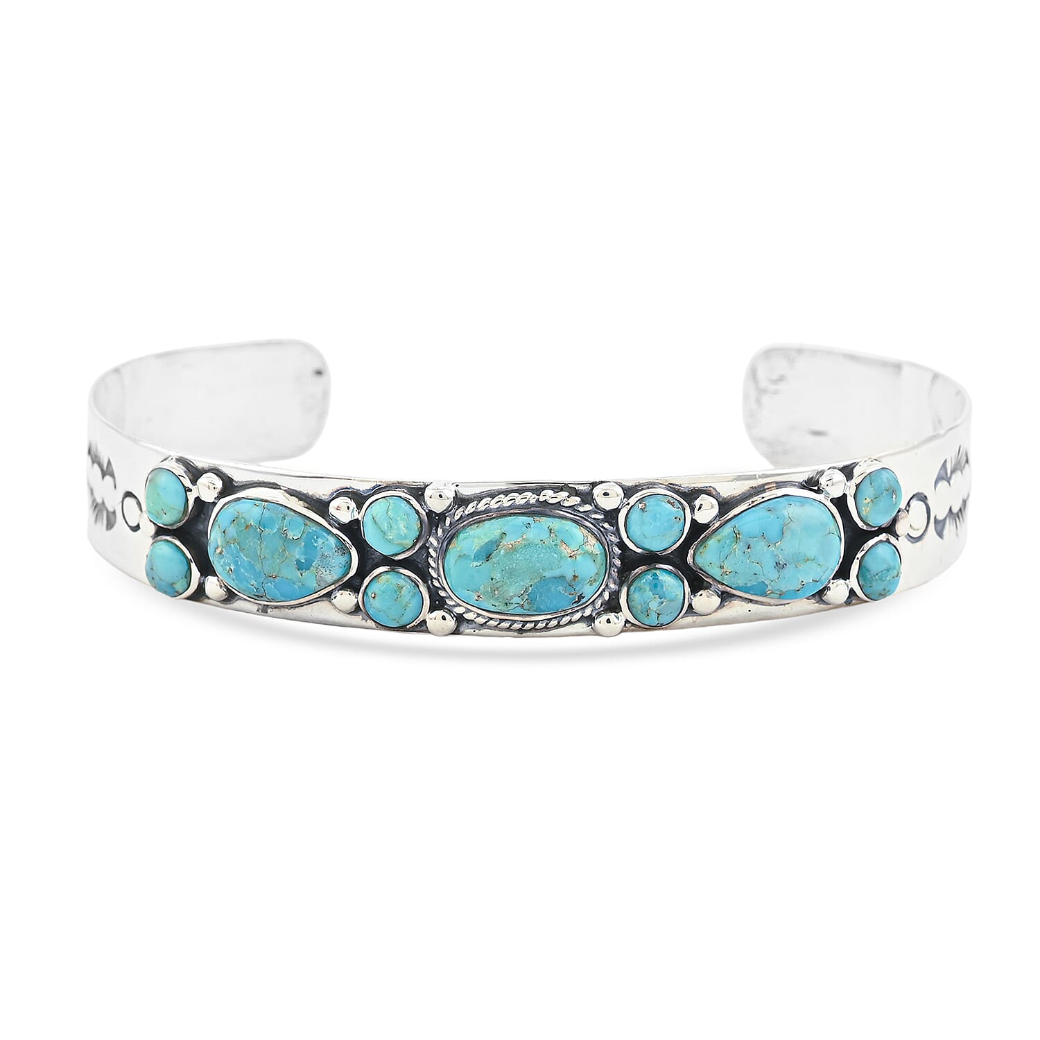 Santa Fe Style Kingman Turquoise  Bracelet in Sterling Silver (7.00 In) 16.00 ctw