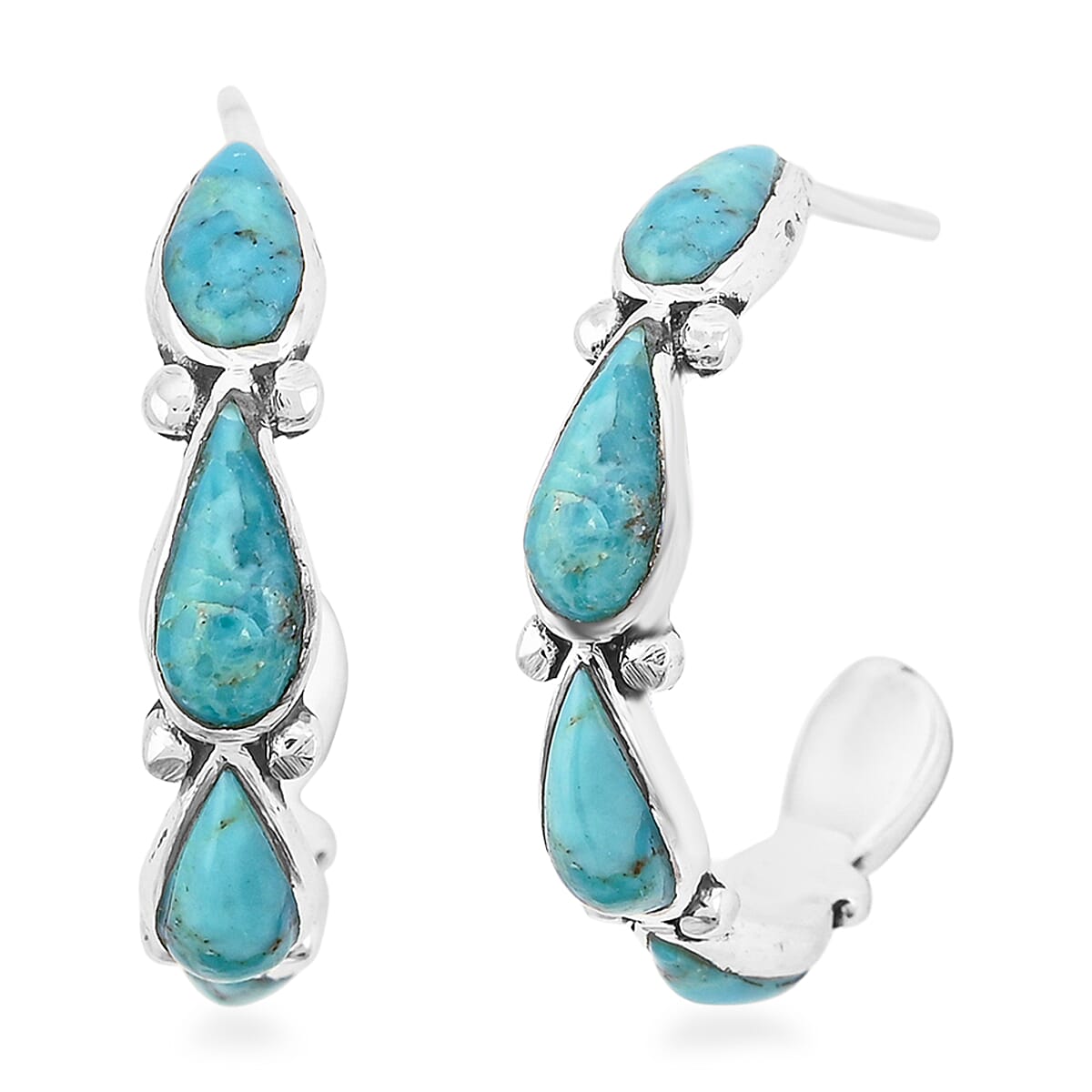 Santa Fe Style Kingman Turquoise  Earrings in Sterling Silver 6.00 ctw