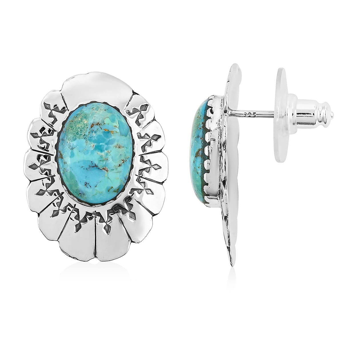 Santa Fe Style Kingman Turquoise Earrings in Sterling Silver 10.00 ctw