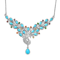 D'Joy Sleeping Beauty Turquoise and Multi Gemstone 5.30 ctw Necklace (20 Inches) in Rhodium Over Sterling Silver