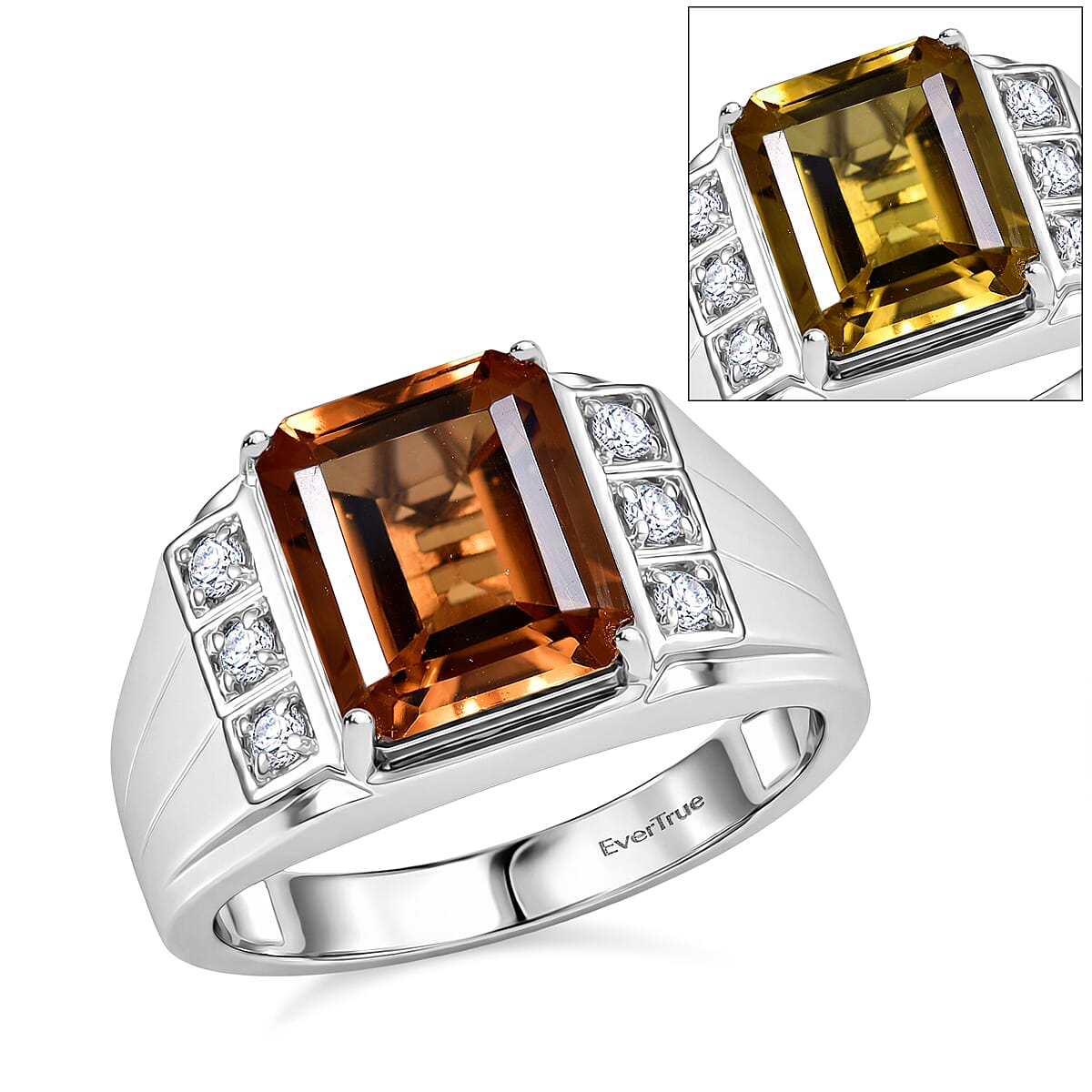EverTrue Autumn Alexite, White Zircon Men's Ring in Platinum Bond (Size 10.0) 6.25 ctw