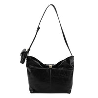 La Marey Black Genuine Leather Crossbody Bag (15"x4.7"x9.45")