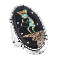 Santa Fe Style Black Onyx, Multi Gemstone Kokopelli Ring in Sterling Silver (Size 10.0) 12.50 ctw
