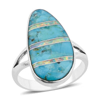 Santa Fe Style Kingman Turquoise, Opal Ring in Sterling Silver (Size 10.0) 5.50 ctw