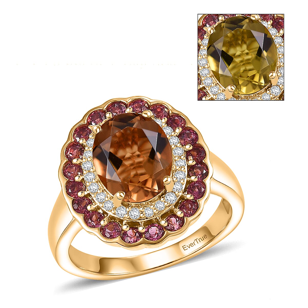 EverTrue Autumn Alexite, Multi Gemstone Ring in 18K YG Plated (Size 10.0) 3.80 ctw