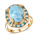 D'Joy AAA Larimar, Multi Gemstone Whispering Tide Halo Ring in 18K Vermeil YG Over Sterling Silver (Size 10.0) 7.40 ctw - Sticky add to cart bar