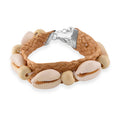 White Shell Pearl and Wooden Rattan Bracelet in Silvertone (7.50 In) - Sticky add to cart bar