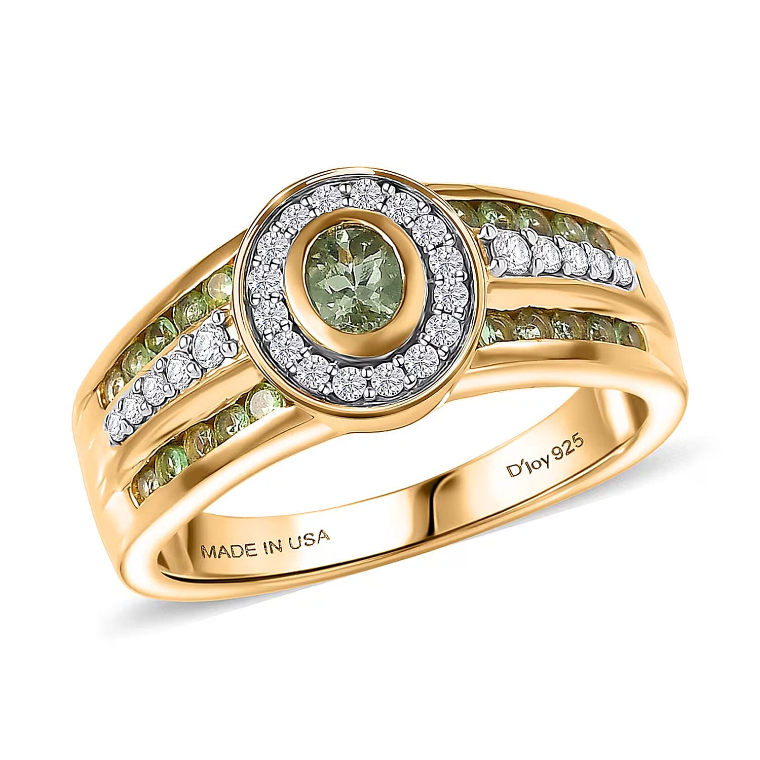D'Joy Premium Tanzanian Mint Garnet, Moissanite Men's Ring in 18K Vermeil YG Over Sterling Silver (Size 10.0) 1.20 ctw