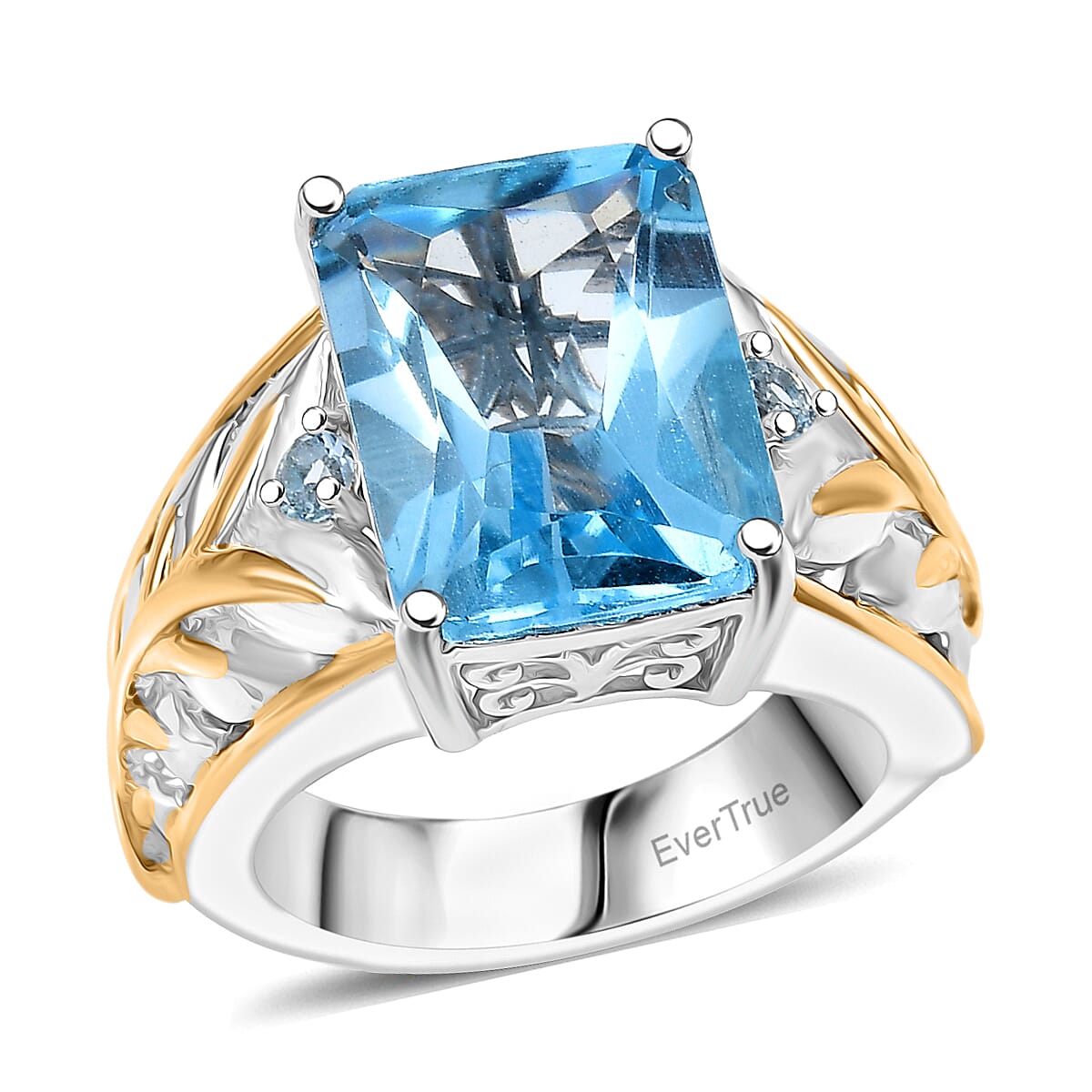 EverTrue Radiant Cut Sky Blue Topaz Ring in 18K YG Plated and Platinum Bond (Size 10.0) 8.25 ctw