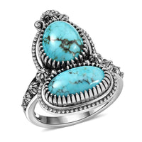 D'Joy Artisan Crafted Premium Blue Moon Turquoise Ring in Black Oxidized Sterling Silver (Size 10.0) 4.25 ctw