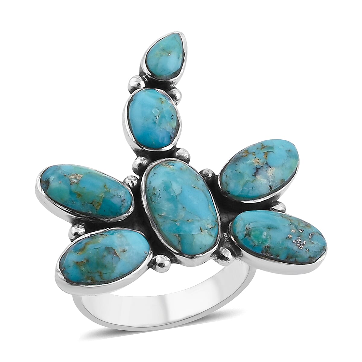 Santa Fe Style Kingman Turquoise Dragonfly Ring in Sterling Silver (Size 10.0) 18.00 ctw