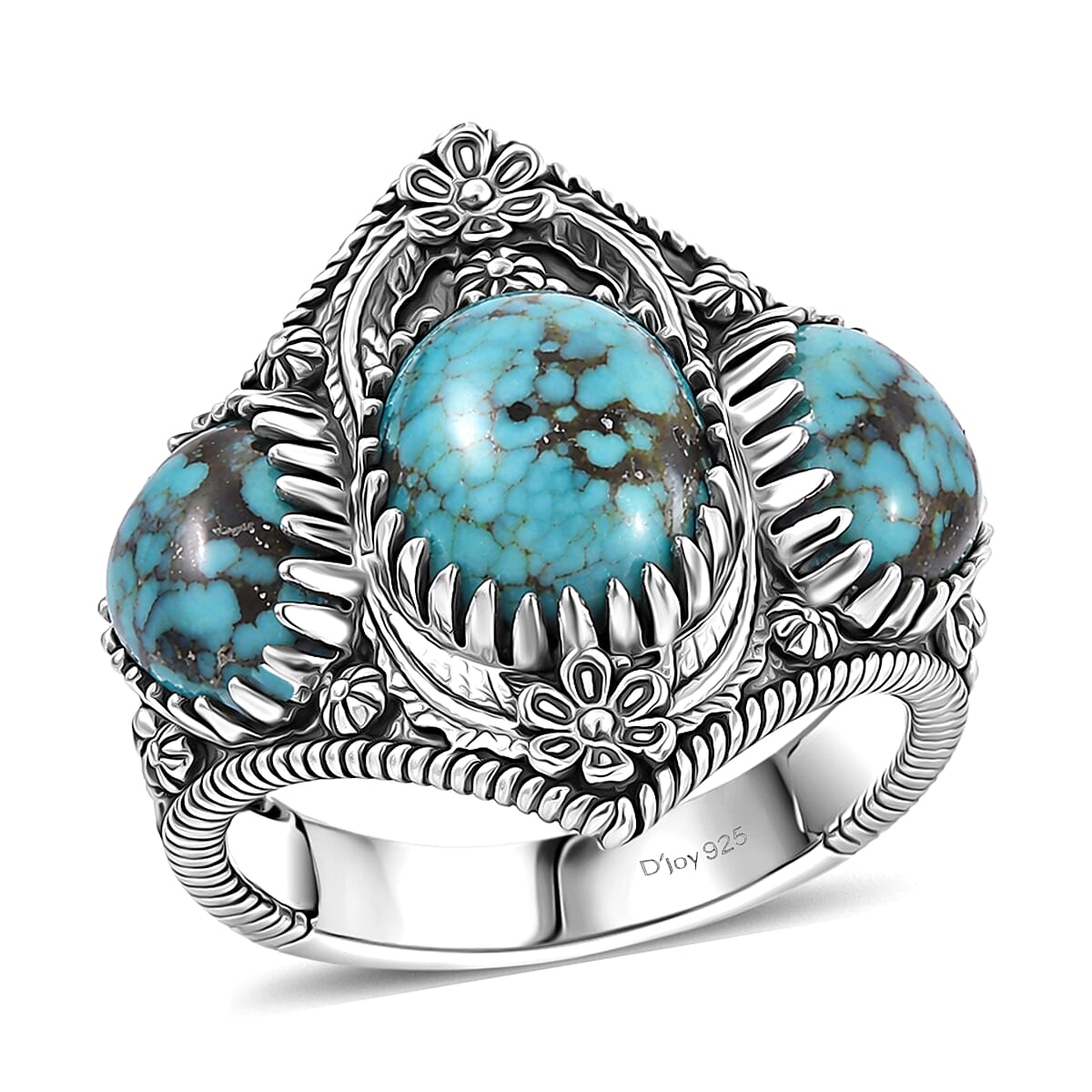 D'Joy Artisan Crafted Premium Blue Moon Turquoise Ring in Black Oxidiz
