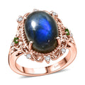 EverTrue Malagasy Labradorite, Multi Gemstone Ring in 18K RG Plated (Size 10.0) 7.85 ctw - Sticky add to cart bar