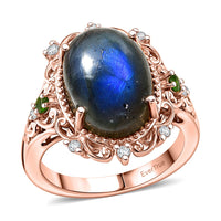 EverTrue Malagasy Labradorite, Multi Gemstone Ring in 18K RG Plated (Size 10.0) 7.85 ctw
