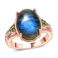 EverTrue Premium Malagasy Labradorite, Multi Gemstone Ring in 18K RG Plated (Size 10.0) 6.35 ctw - Sticky add to cart bar