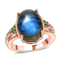 EverTrue Premium Malagasy Labradorite, Multi Gemstone Ring in 18K RG Plated (Size 10.0) 6.35 ctw