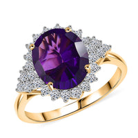10K Yellow Gold AAA Brejinho Amethyst, Luxuriant Lab Grown Diamond (G-H, SI) (0.70 cts) Ring (Size 10.0) 4.85 ctw
