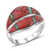 Santa Fe Style Kingman Turquoise, Opal Ring in Sterling Silver (Size 10.0) 10.60 ctw