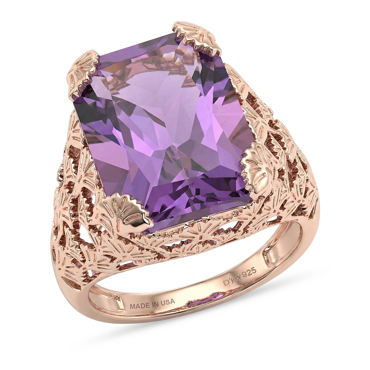 D'Joy Passport to Turkey Rose De France Amethyst Ring in 18K Vermeil RG Over Sterling Silver (Size 10.0) 11.60 ctw