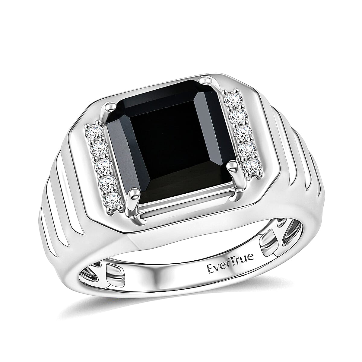 EverTrue Thai Black Spinel, White Zircon Men's Ring in Platinum Bond (Size 10.0) 5.60 ctw