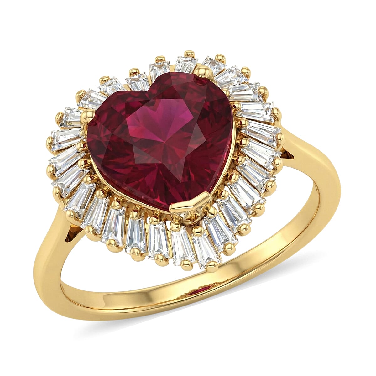 D'Joy Premium Niassa Ruby (FF) and Moissanite 5.90 ctw Heart Ring in 18K Vermeil Yellow Gold Over Sterling Silver (Size 8.0)