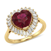 D'Joy Premium Niassa Ruby (FF) and Moissanite 5.90 ctw Heart Ring in 18K Vermeil Yellow Gold Over Sterling Silver (Size 8.0)