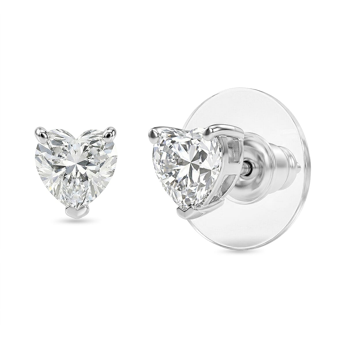 D'Joy Premium Moissanite 1.65 ctw Heart Stud Earrings in Rhodium Over Sterling Silver
