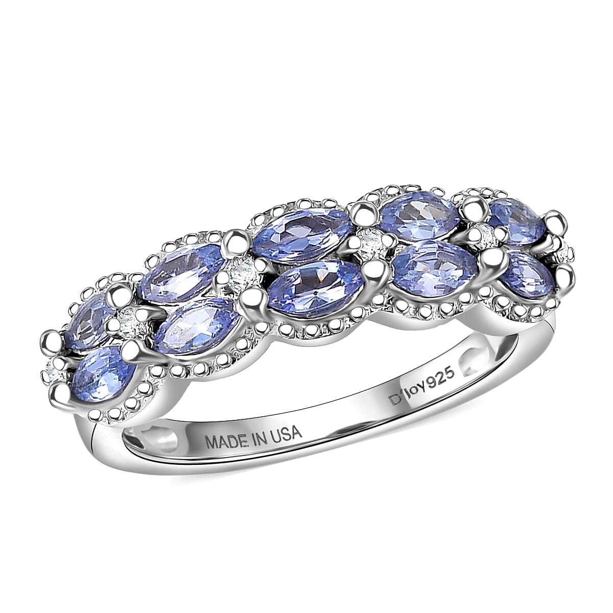 D'Joy Tanzanite, White Zircon Ring in Platinum Over Sterling Silver (Size 10) 0.75 ctw