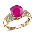 Certified & Appraised 10K Yellow Gold AAA Montepuez Ruby, Luxuriant Lab Grown Yellow and White Diamond (0.40 cts) (SI) Ring (Size 10.0) 4.60 ctw - Sticky add to cart bar
