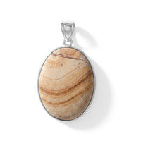 Scenic Picture Jasper 58.00 ctw Oval Pendant without Chain in Silvertone