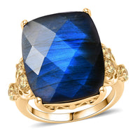 EverTrue Checkerboard Cut Malagasy Labradorite, Brazilian Citrine Ring in 18K YG Plated (Size 10.0) 18.10 ctw