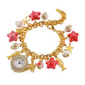 Strada SL68 Quartz Movement Stretch Bracelet Watch Red Ceramic Beads and Star, Charms in Goldtone - Sticky add to cart bar