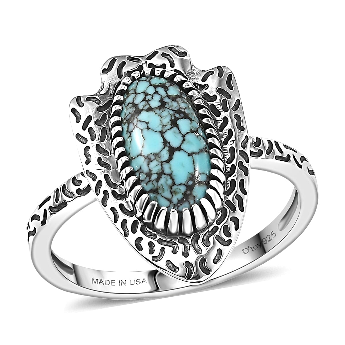 D'Joy Artisan Crafted Premium Blue Moon Turquoise Ring in Black Oxidised Sterling Silver (Size 10.0) 1.60 ctw
