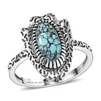 D'Joy Artisan Crafted Premium Blue Moon Turquoise Ring in Black Oxidised Sterling Silver (Size 10.0) 1.60 ctw